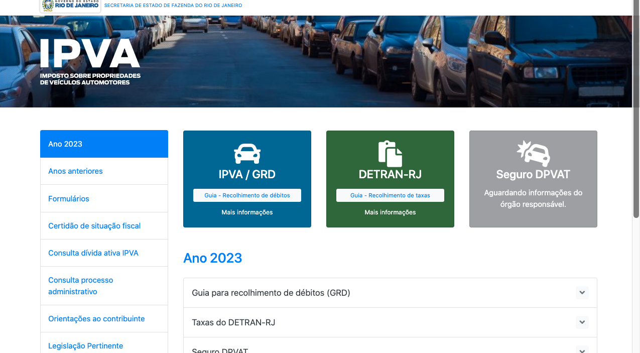 Portal do IPVA no site da Sefaz/RJ