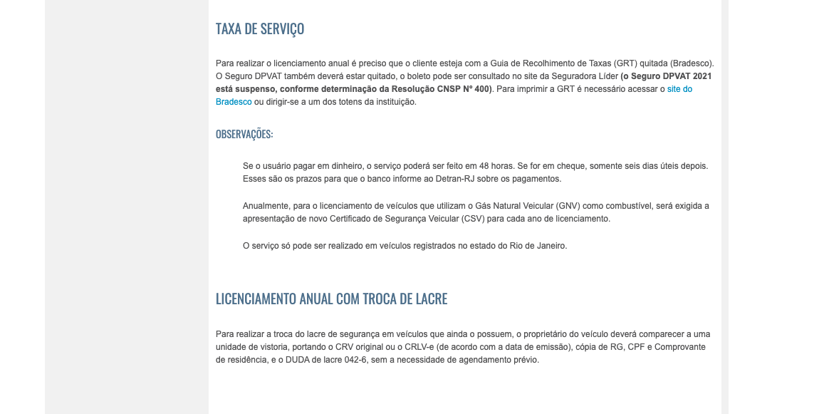 Portal do licenciamento no site do Detran/RJ
